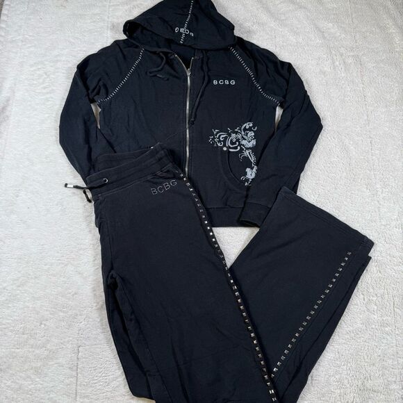Vintage Y2K BCBG Studded Back Grunge Women’s 2 Piece Outfit Jogging Set - Picture 1 of 11